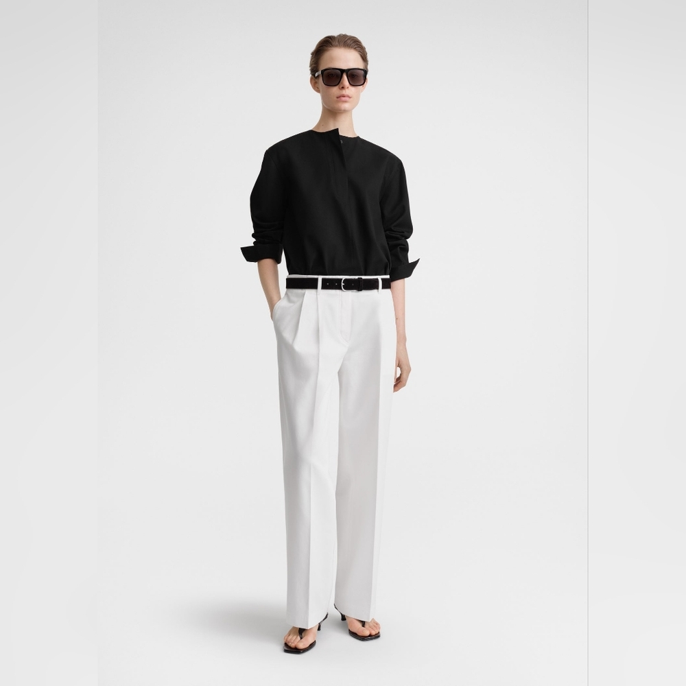 NWOT TOTEME Relaxed Wide Leg Twill Cotton Pants White FR 42 US 10 Org $440
